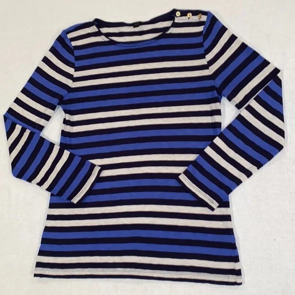 Crew Tops J Crew Womens Blues And White Striped Boat Neck